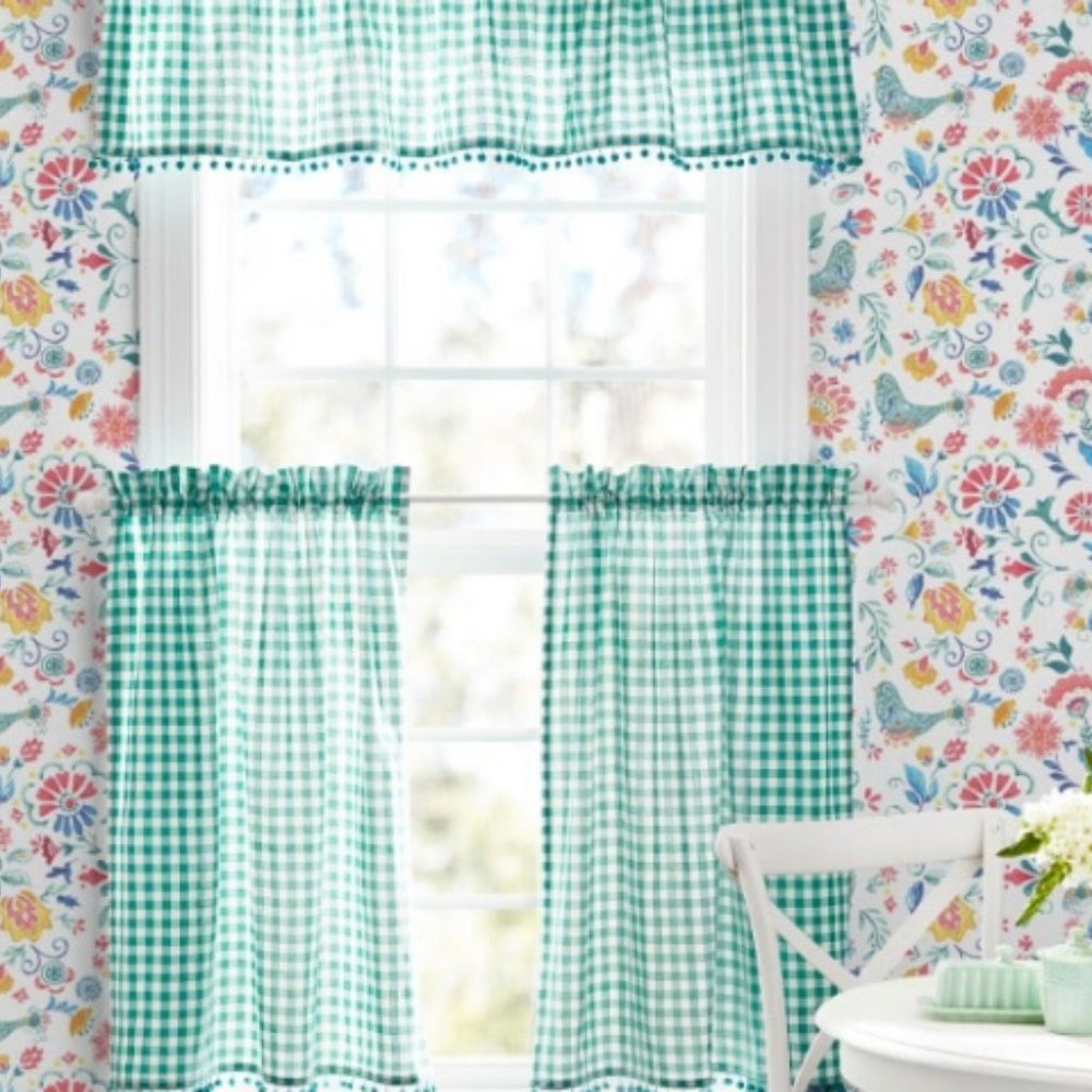 Pioneer Woman ~ Gingham ~ Three (3) Piece Curtain Set ~ 30" x 36" ~ Small Window